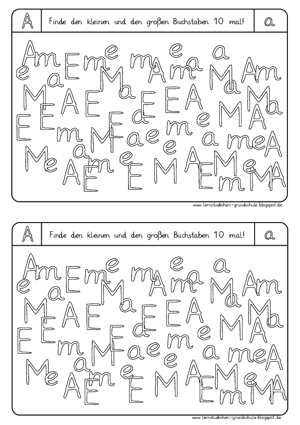 Arbeitsblätter zum Erkennen der Buchstaben (2)